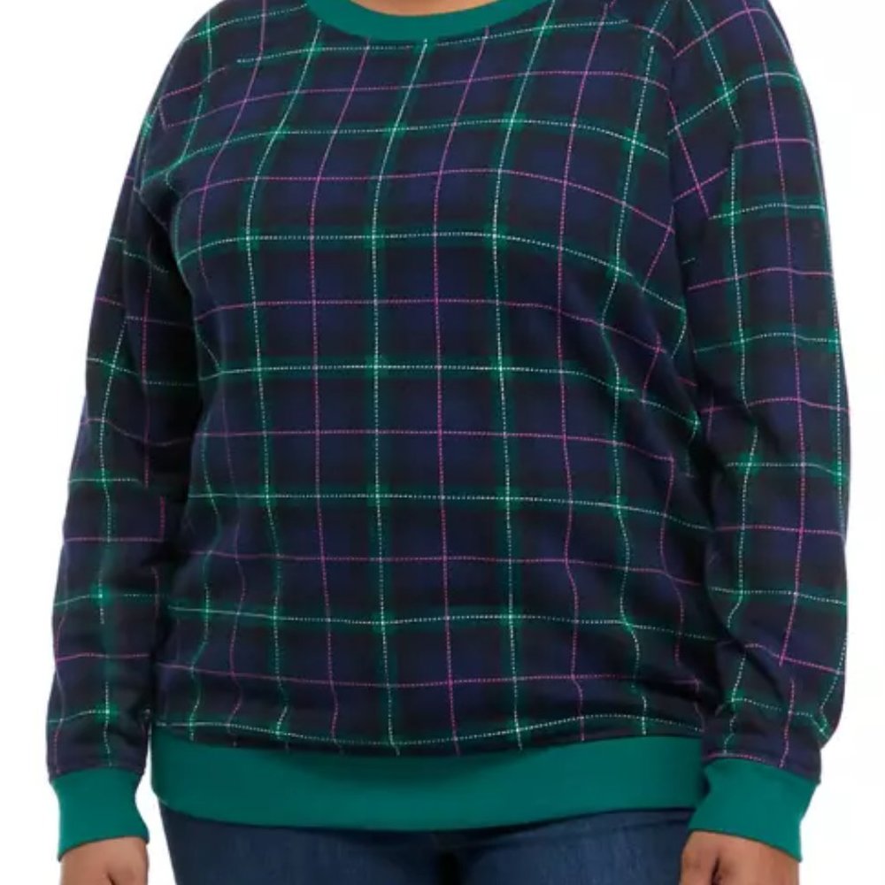 Plus Size Plaid Print Bow Back Sweatshirt